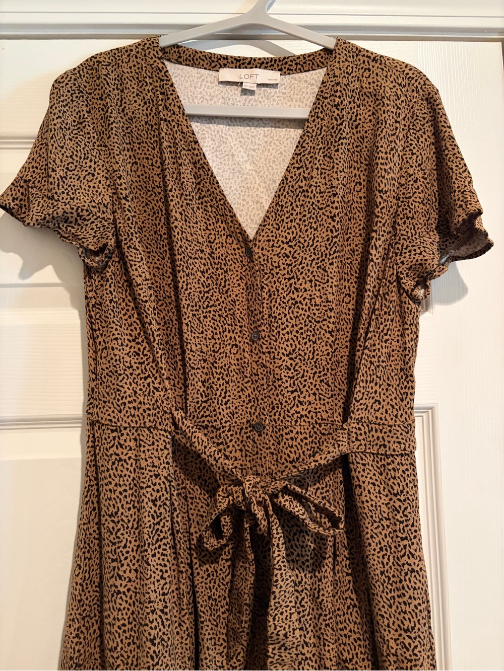 LOFT Tan and Black Leopard-Print Tie-Waist Dress